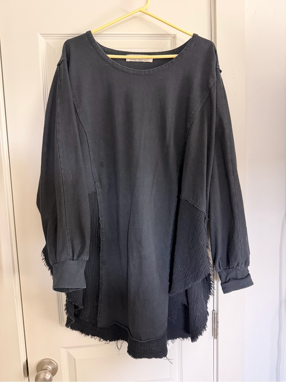 Oversized Raw Hem Black Tunic